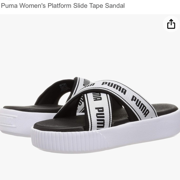 PUMA Logo Criss-Cross Black White  Tape Platform Slide Sandals New - Picture 6 of 14